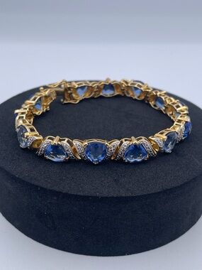 Ross-Simons 925 Sterling Silver Diamond & Simulated Tanzanite Tennis Bracelet